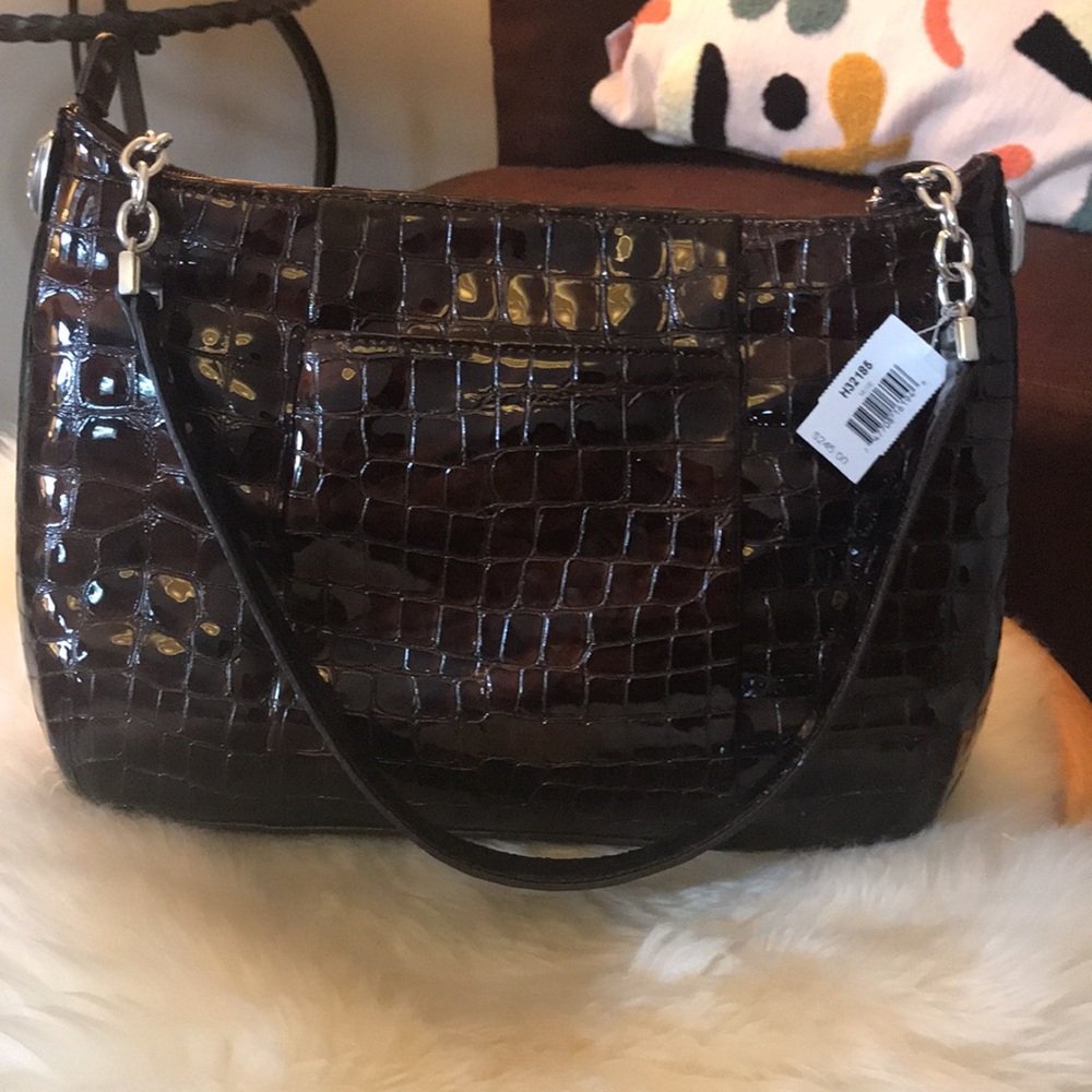 NWT & box Brighton Brown Croc Embossed Leather bag